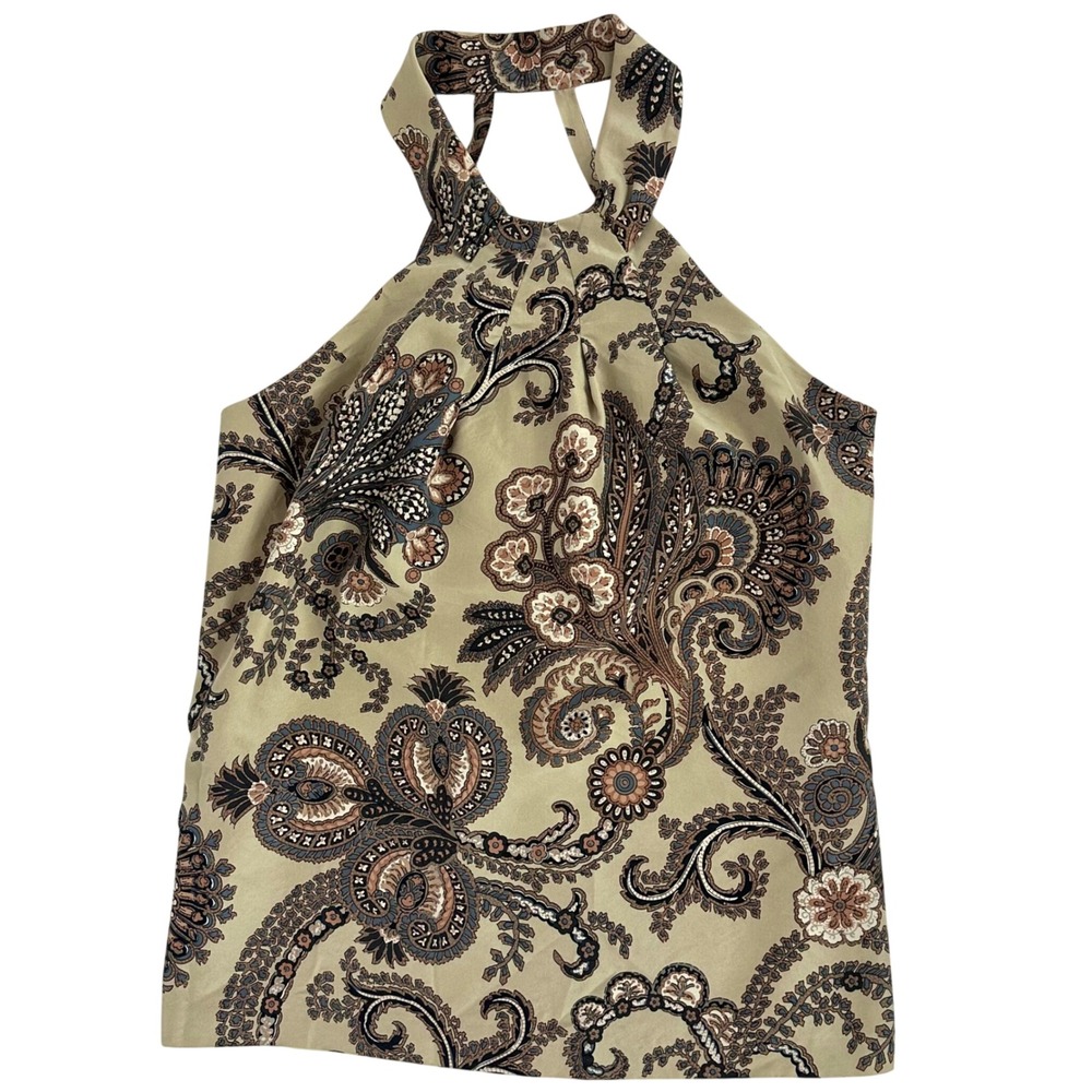 ELLAVIE Vintage Y2K 90s 100% Silk Halter Top Paisley Floral Women's 8 Fairy Glam
